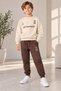 Boy's Beige Sweatshirt Brown Sweatpants Bottom Top Set Drawstring Elastic Waist, Pockets, Comfortable Fit, Casual Sportswear Soft Combed Cotton