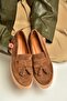 Z944014461 Tan Suede Thick Sole Tasseled Loafer Shoes