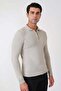 Slim Fit Stretchy Cotton Zippered Polo Collar Stone Knitwear Tr 902 - 5