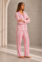 Women's Front Buttoned Long Sleeve Bottom Top Pink Pajama Set - 4