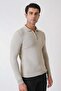 Slim Fit Stretchy Cotton Zippered Polo Collar Stone Knitwear Tr 902 - 6