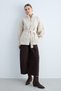 Women's Knitwear High Collar Buttoned Belted Cardigan Long Sleeve Relaxed Fit Knit Cardigan - Stone - 5