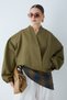 Women's Bomber Jacket with Stand Collar, Zipper Closure, and Elastic Sleeve Detail - Oil Green - 4