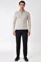 Slim Fit Stretchy Cotton Zippered Polo Collar Stone Knitwear Tr 902 - 2