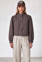 Women's brown stand collar lined short trench coat alc-x15630 - 4