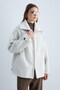 Women's Zippered High Collar Oversize Coat with Wide Sleeves and Pocket Detail Short Coat -Stone - 2