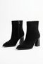 Muder Pointed Toe Mid-Stitched Women's Heeled Boots Black Suede - 4