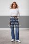Women's dark blue high waist wide leg jean pants alc-x15917 - 2