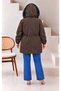 Women's Plus Size Hooded Fur Inside and Snap Detailed Front Winter Thick Coat 25061 - 7