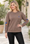 Women's Crew Neck Long Sleeve Off Shoulder Leaf Pattern Motif Soft Textured Comfortable Fit Elegant Casual Light Brown Sweater - 5