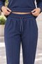 Women's Long Sleeve Half-Zip Soft Textured Sweatshirt and Elastic Waist Lace-Up Pocket Pants Two-Piece Set Stylish Casual Top and Bottom Set Navy Blue - 2