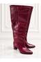 Miressa Women's Burgundy Wrinkled Semi-Lacquer Leather Pointed Toe Wide Calf 6 cm Thick Heeled Long Boots - 2