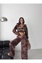 Women's Coffee Hooded Crop Sweat Tracksuit Set - 2