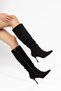 Sendy Women's Black Suede Drawstring Detailed Zippered Heeled Boots