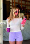 3-piece long sleeve t-shirt bralette striped shorts pajama set