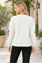 Women's Crew Neck Long Sleeve Off Shoulder Leaf Pattern Motif Soft Textured Comfortable Fit Elegant Casual White Sweater - 3