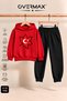 Turkish Flag Printed Hooded Sweatshirt Tracksuit Set - Ages 3-12