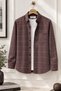 Men's Brown Winter Shirt with Checkered Collar, Buttoned Pockets, Relaxed Fit