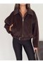 Equivalent Brown Fox Belted Bomber Short Cashmere Jacket - 3