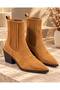 Women's Tan Suede Chelsea Boots with Elastic on Both Sides - 2