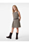 Pleated Crew Neck Plaid Sleeveless Belted Dress
