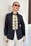 Women's Front Slit Lace and Button Detailed Denim Shirt