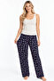 Women's Striped Blouse Patterned Strappy Ecru Pajama Set