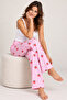 Women's Striped Blouse Patterned Strappy White Pajama Set - 4