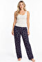 Women's Striped Blouse Patterned Strappy Ecru Pajama Set - 3