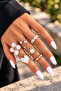 6-Piece Combination White Stone Flower Sun Moon Heart Wedding Ring Model Adjustable Gold Ring Set - 2