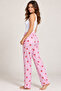 Women's Striped Blouse Patterned Strappy White Pajama Set - 3