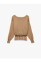 Belted Ribbed Long Sleeve Boat Neck Knitwear Sweater