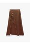 Slit Asymmetrical Textured Midi Satin Skirt with Tie Detail and Gathered Hem