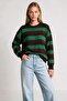 Striped Oversize Knitwear Sweater 4302 Lki̇0076 Brown Green - 3