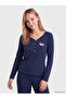 Two Mt Shop Quality Lcw Young Navy Blue Ribbed Embroidered Long Sleeve Women's Pajama Set - 2