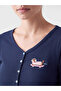 Two Mt Shop Quality Lcw Young Navy Blue Ribbed Embroidered Long Sleeve Women's Pajama Set - 3