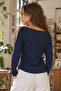 Women's Navy Blue Shoulder Slit Detailed Side Gathered Long Sleeve Blouse Arm-27K001019 - 2