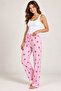 Women's Striped Blouse Patterned Strappy White Pajama Set - 5