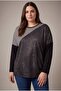 Printed and Stone Detailed Plus Size Knitted Blouse Black