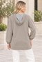 Women's Hooded Long Sleeve Off Shoulder Zipper Side Slit Detailed Stretchy Lycra Soft Textured Elegant Casual Beige Cardigan - 3