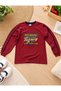Children's Burgundy Pajama Set %100 Cotton Long Sleeve Crew Neck Printed Navy Blue Bottom Comfortable and Stylish Pajama Set - 3