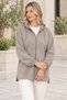 Women's Hooded Long Sleeve Off Shoulder Zipper Side Slit Detailed Stretchy Lycra Soft Textured Elegant Casual Beige Cardigan - 6