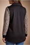 Leopard Patterned Zipper Collar Oversized Sweatshirt Black - 5