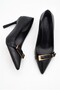 Women's Pointed-Toe Thin Heeled Black Evening Dress Shoes with Buckle Detail - 4