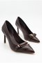 Women's Pointed Toe Thin Heeled Bitter Brown Evening Dress Shoes with Buckle Detail - 3