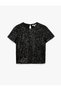 Sequin Short Sleeve Crew Neck Evening Dress Blouse - 6