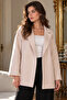 Women's Ecru Oversized Jacket with Slits on the Collar Sides Arm-26K001009