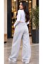 Trend Back Double Pocket Belted Waistband Foldable Waist Detail 3-Striped Palazzo Sweatpants with Cuff Stoppers - 2