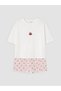 Two Mt Shop Quality Lcw Young Ecru Combed Cotton Printed Short Sleeve Women's Shorts Pajama Set - 5
