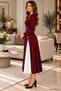 Elevate Your Elegance with Exquisite Details - Women's Asymmetric Collar Button Detail Long Sleeve Viscose Dress - 3